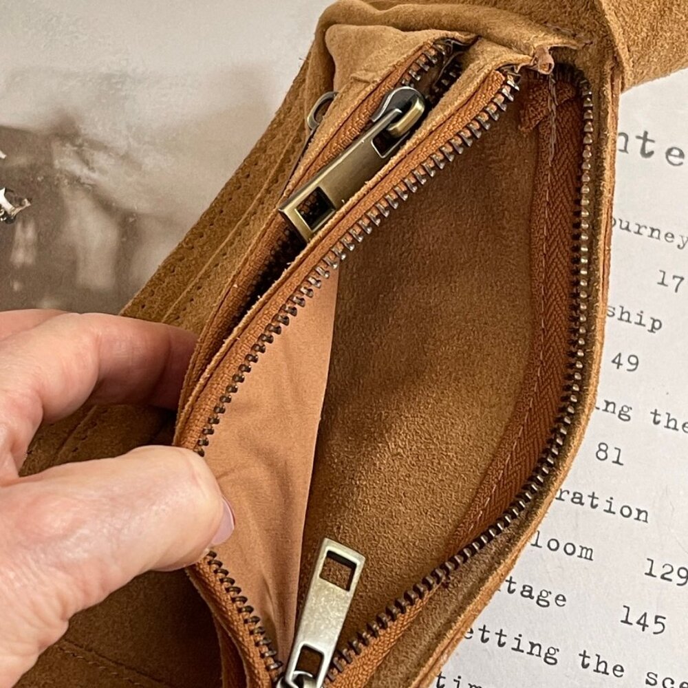 FREE PEOPLE "Avalon" Suede Leather Swing Bag in Caramel is New w/o Tags! - Picture 10 of 13